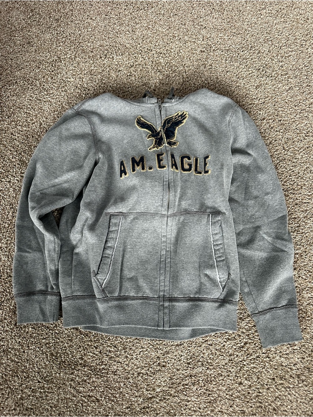 American Eagle Outfitters Gray Zip-Up Hoodie with Embroidered Eagle